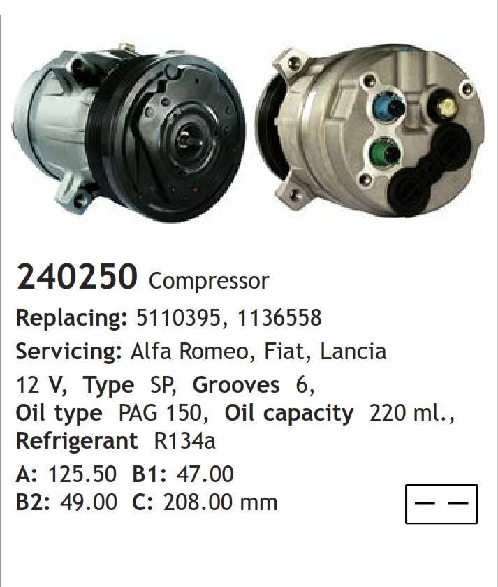 	240250 Compressor  Alfa Romeo Fiat Lancia 	